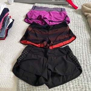 3 pairs of Lululemon Speed up Shorts in size 4. All in great condition.